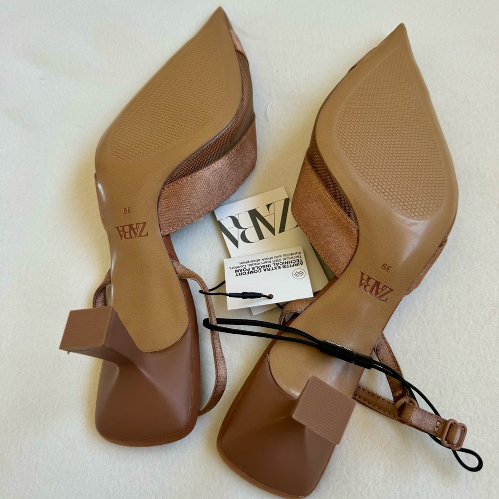 Zara Brown Kitten Heeled Shoes - Picture 11 of 11